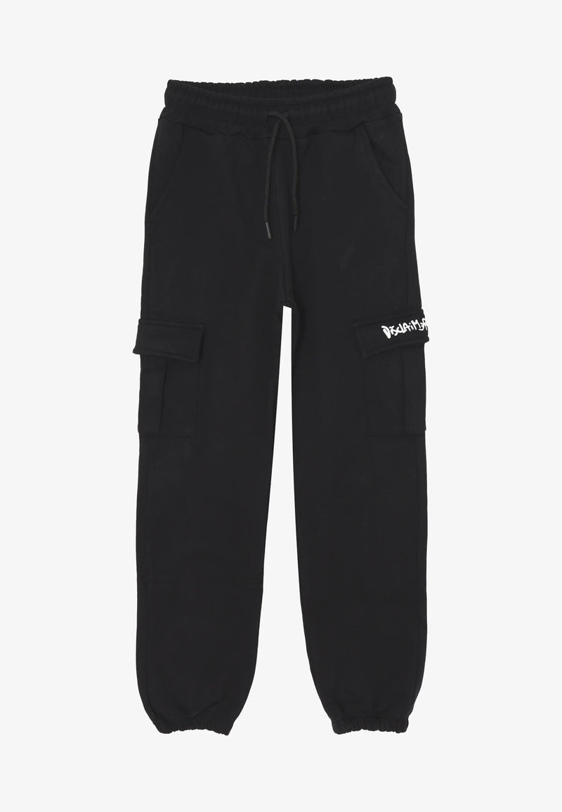 Disclaimer pantaloni cargo bambino neri cotone inverno tasche laterali - NERO | CammarataMode