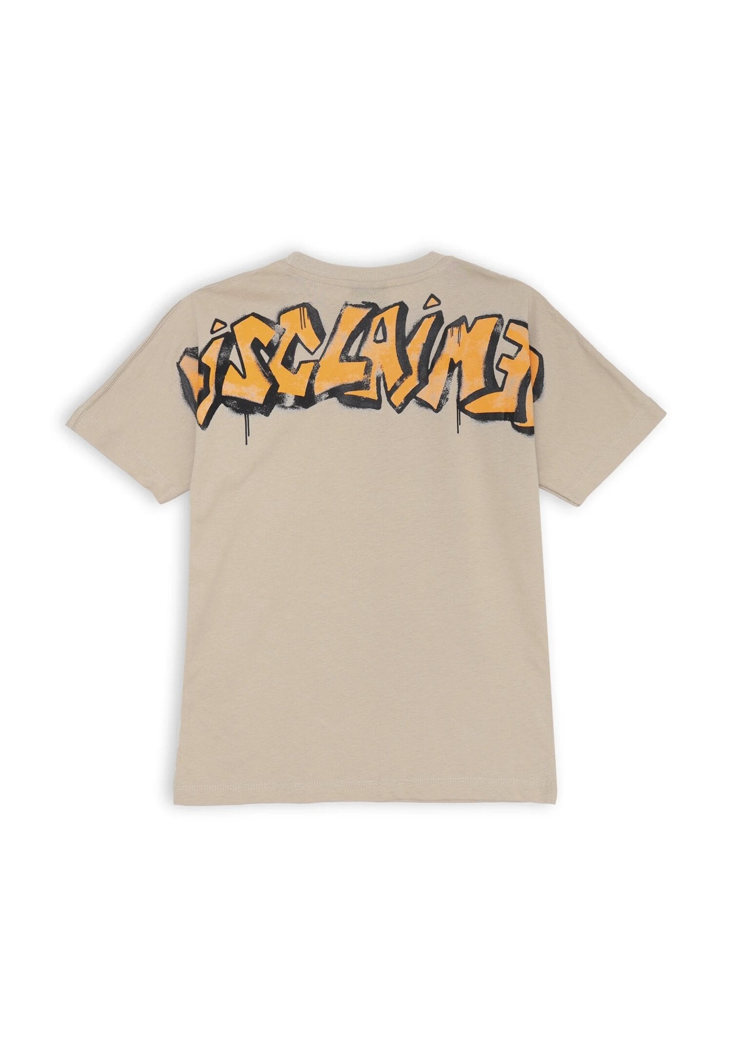 T-shirt beige Disclaimer cotone stampa graffiti ragazzo junior estate 2025 | CammarataMode