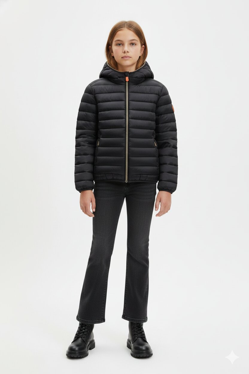 Save The Duck Giubbotto Nero Bambina In Nylon Con Cappuccio Sportivo AI25