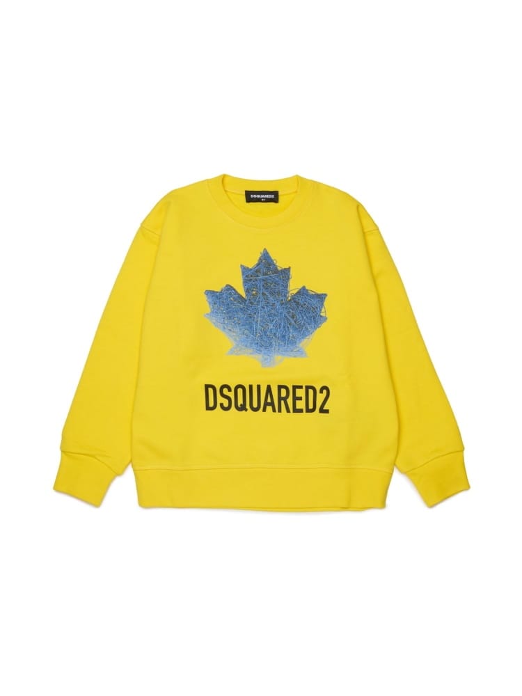 Dsquared felpa kids/junior girocollo con logo in cotone giallo Bambino