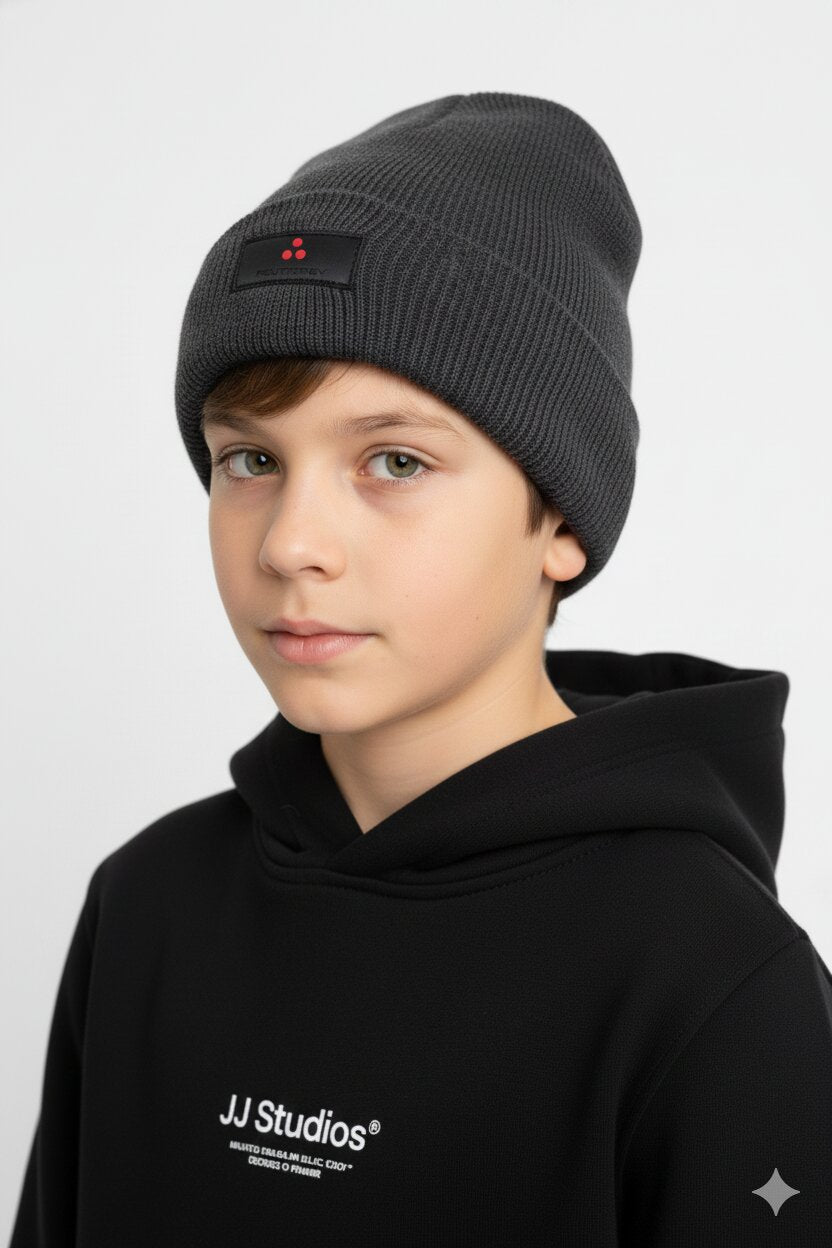 Peuterey berretto bambino grigio scuro in lana e cashmere con logo