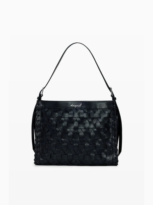 Desigual borsa a mano argon in ecopelle nera intrecciata