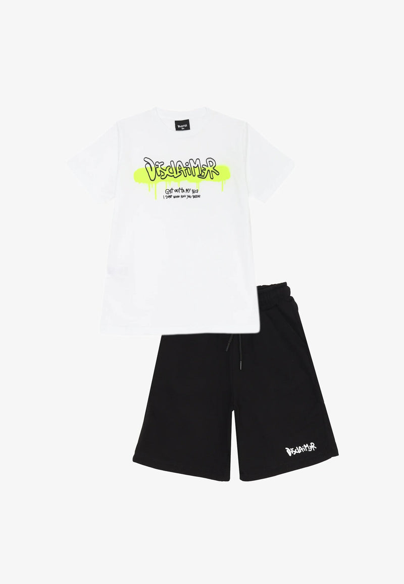 Disclaimer Off White Black Kids Sports Set 8-16 Years Fluorescent Yellow Print - WHITE | CammarataMode