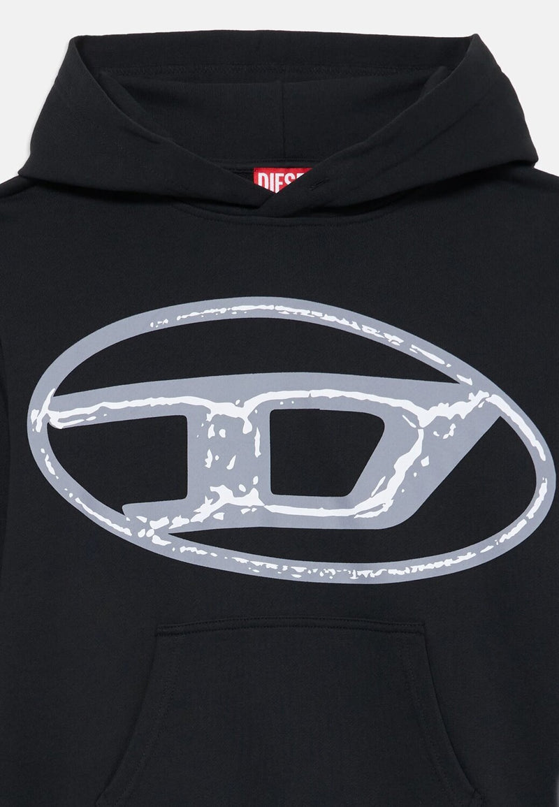 Diesel felpa bambino ragazzo nera con cappuccio cotone logo maxi - NERO | CammarataMode