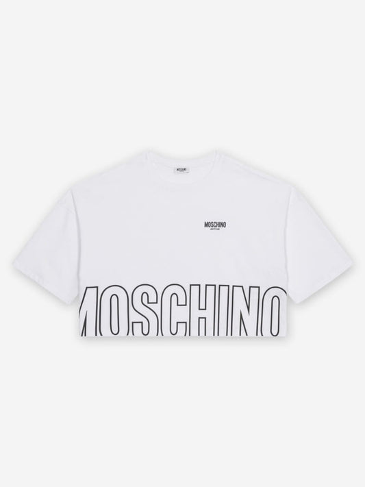 Moschino tshirt bianca donna crop maxi logo