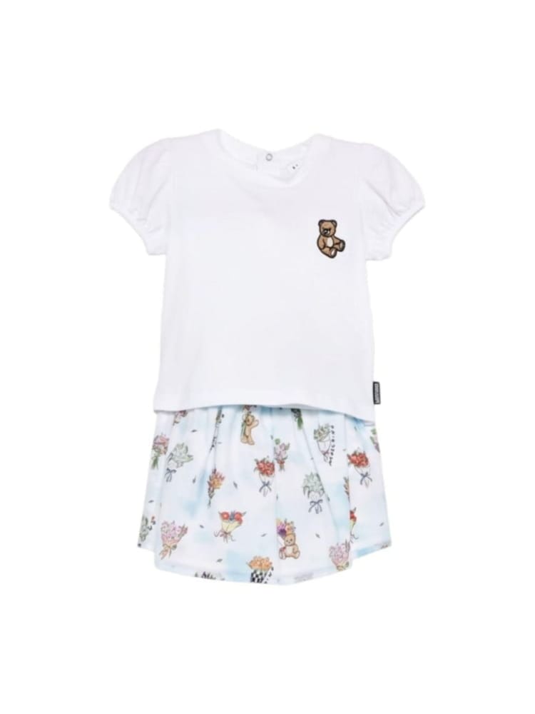 Moschino set t-shirt e gonna infant multicolore con ricamo logo teddy Bambina