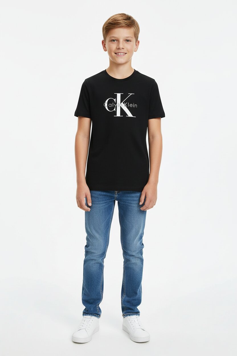 Calvin Klein Tshirt Nera Bambino In Jersey Maniche Corte Sportivo PE26