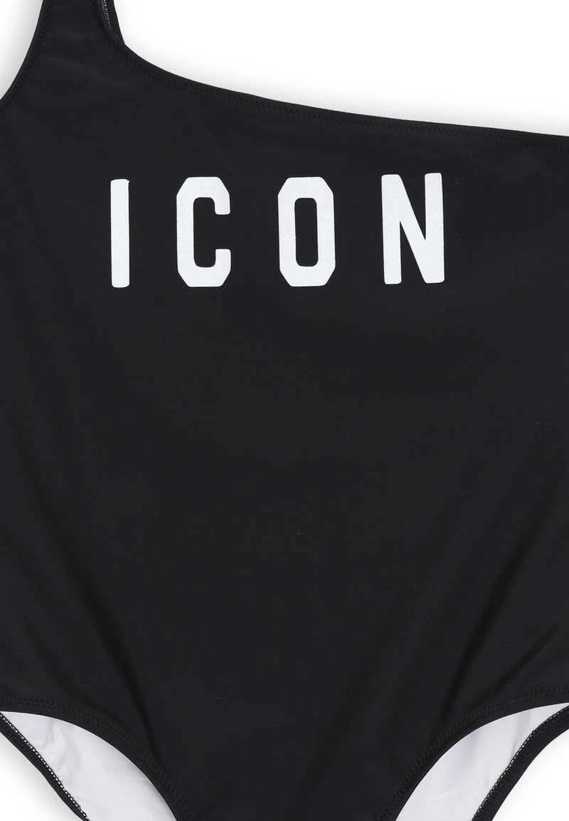 ICON one-shoulder black one-piece swimsuit for girls with side knot in nylon summer 25 - BLACK | CammarataMode