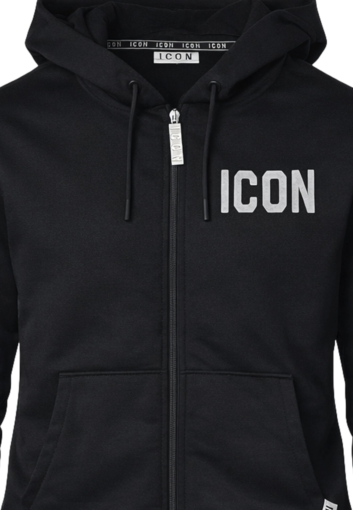 Icon Felpa Nera Cappuccio e Zip Logo Laterale Bambino IBSW001077_