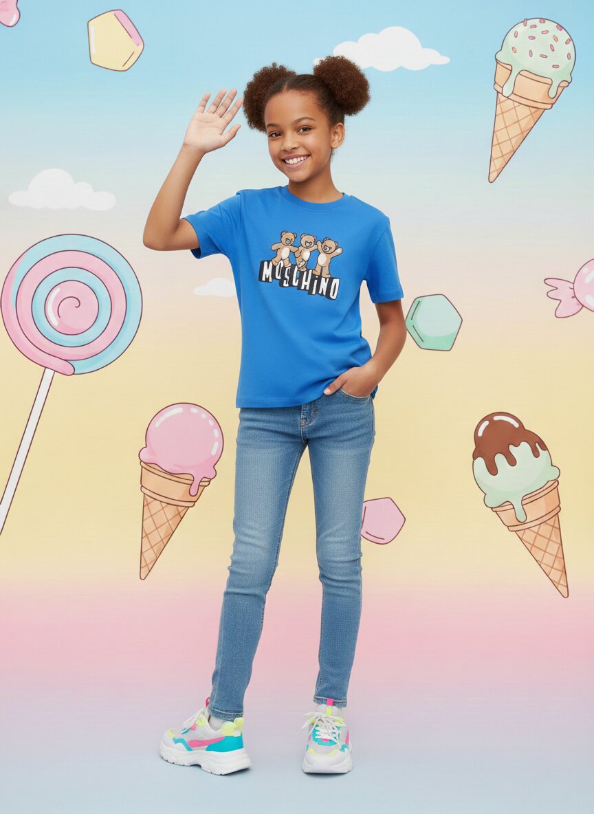 Moschino Tshitrt Blu Royal Bambina Girocollo Estivo In Cotone 15524228530559_