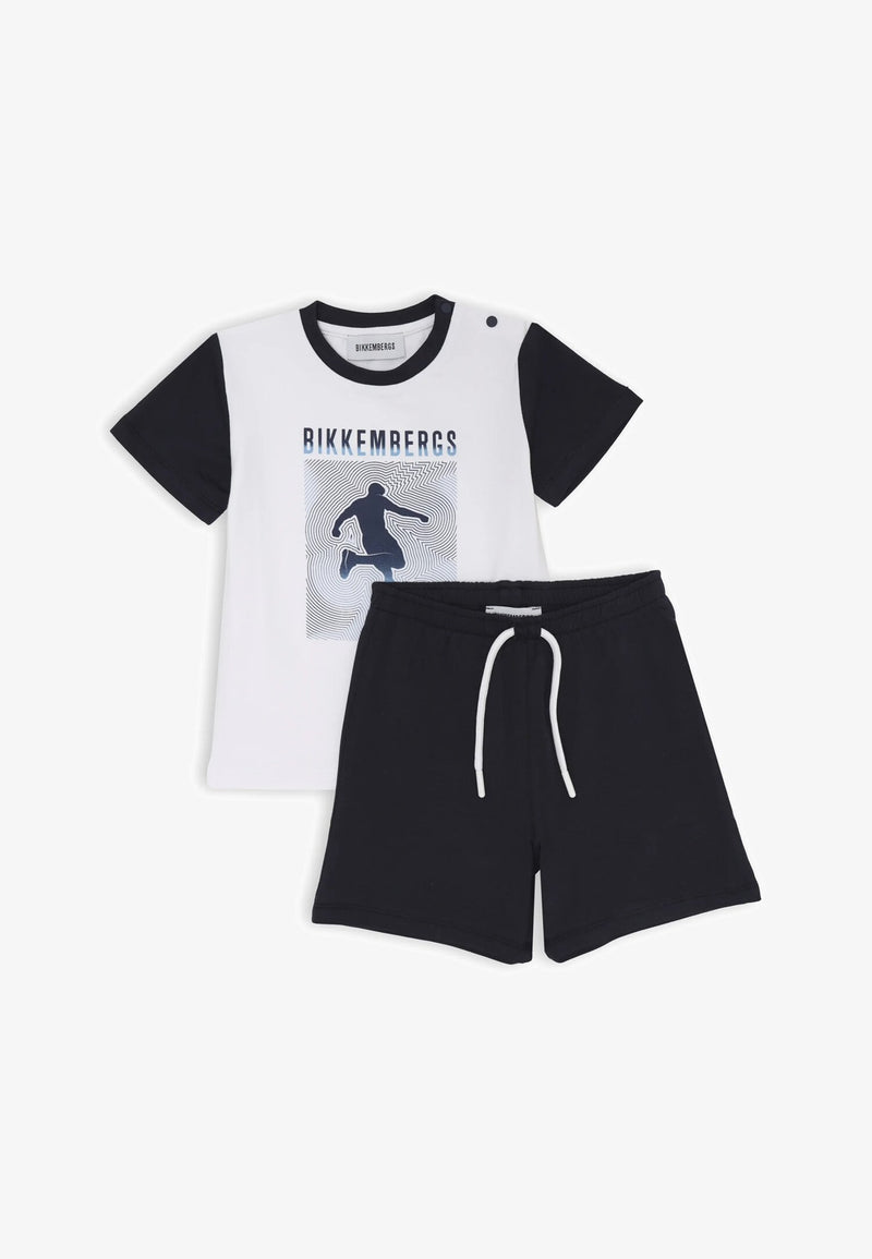 Bikkembergs set estivo bambino t-shirt stampa grafica e shorts blu cotone - BLU | CammarataMode