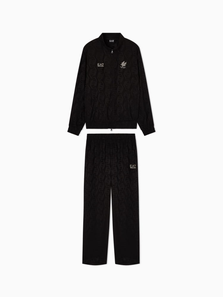 Emporio Armani tuta soccer in viscosa jacquard nero logo all over