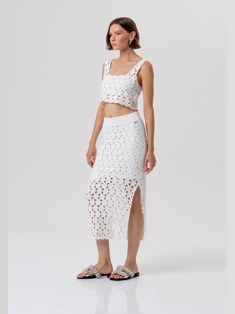 Fracomina gonna slim a tubino midi in maglia bianco