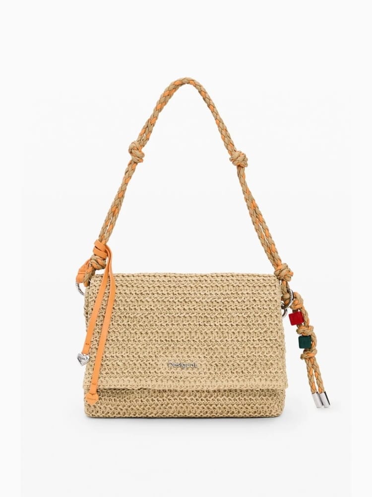 Desigual borsa in raffia venecia beige chiaro