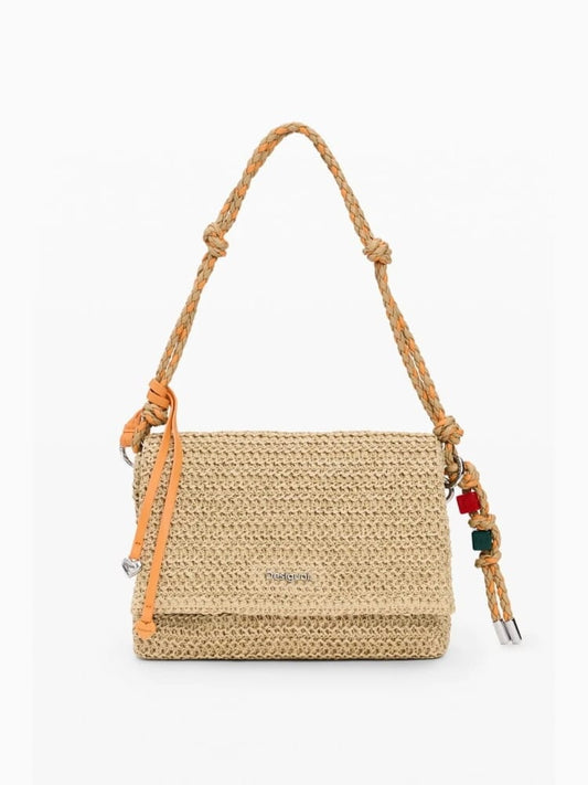Desigual borsa in raffia venecia beige chiaro