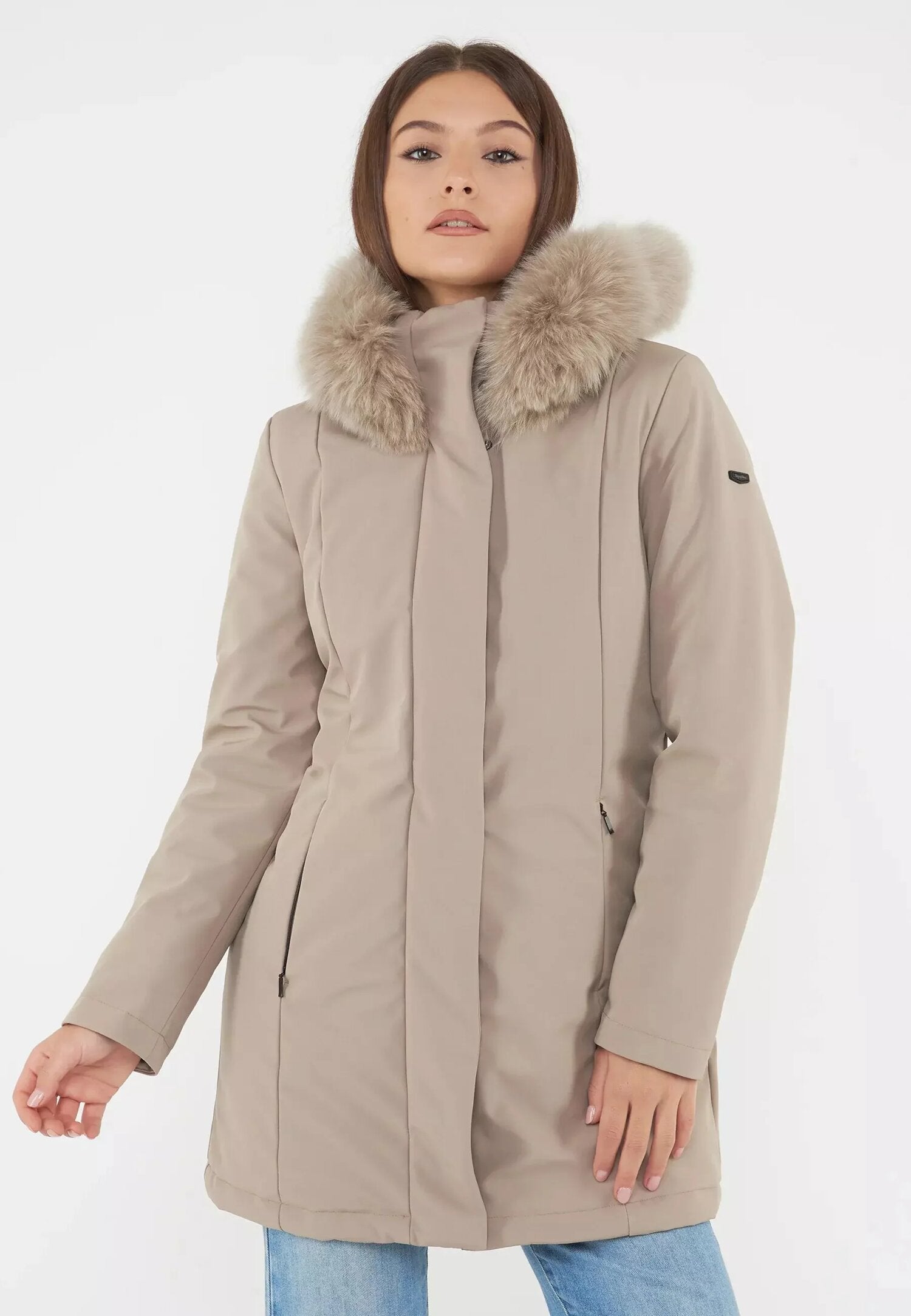 Refrigiwear Giaccone Donna Tortora In Tessuto Con Pelliccia | AI 25 | CammarataMode