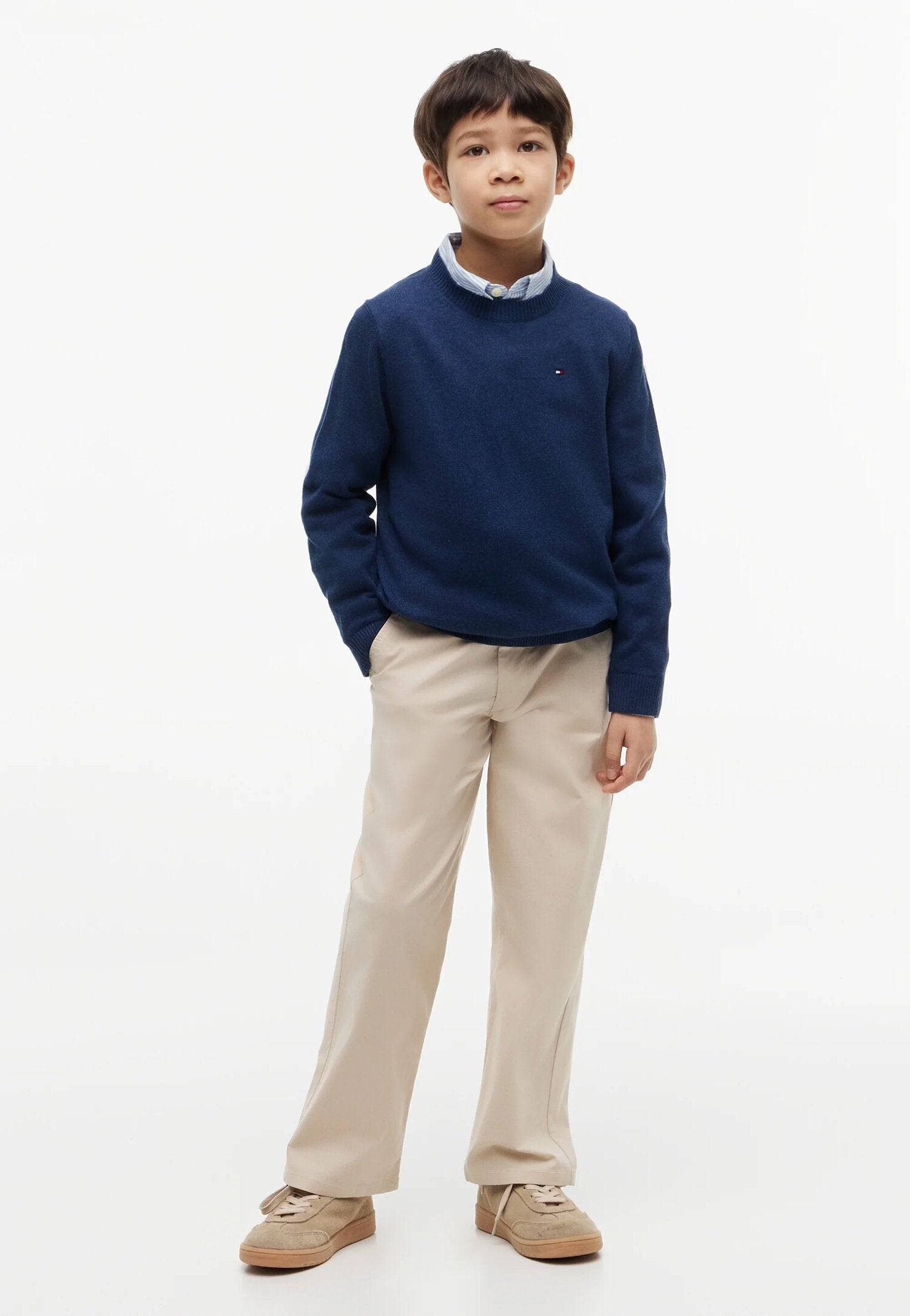Tommy Hilfiger Maglia Blu In Filo Mini Logo Bandiera Neonato KB0KB10307C1G_