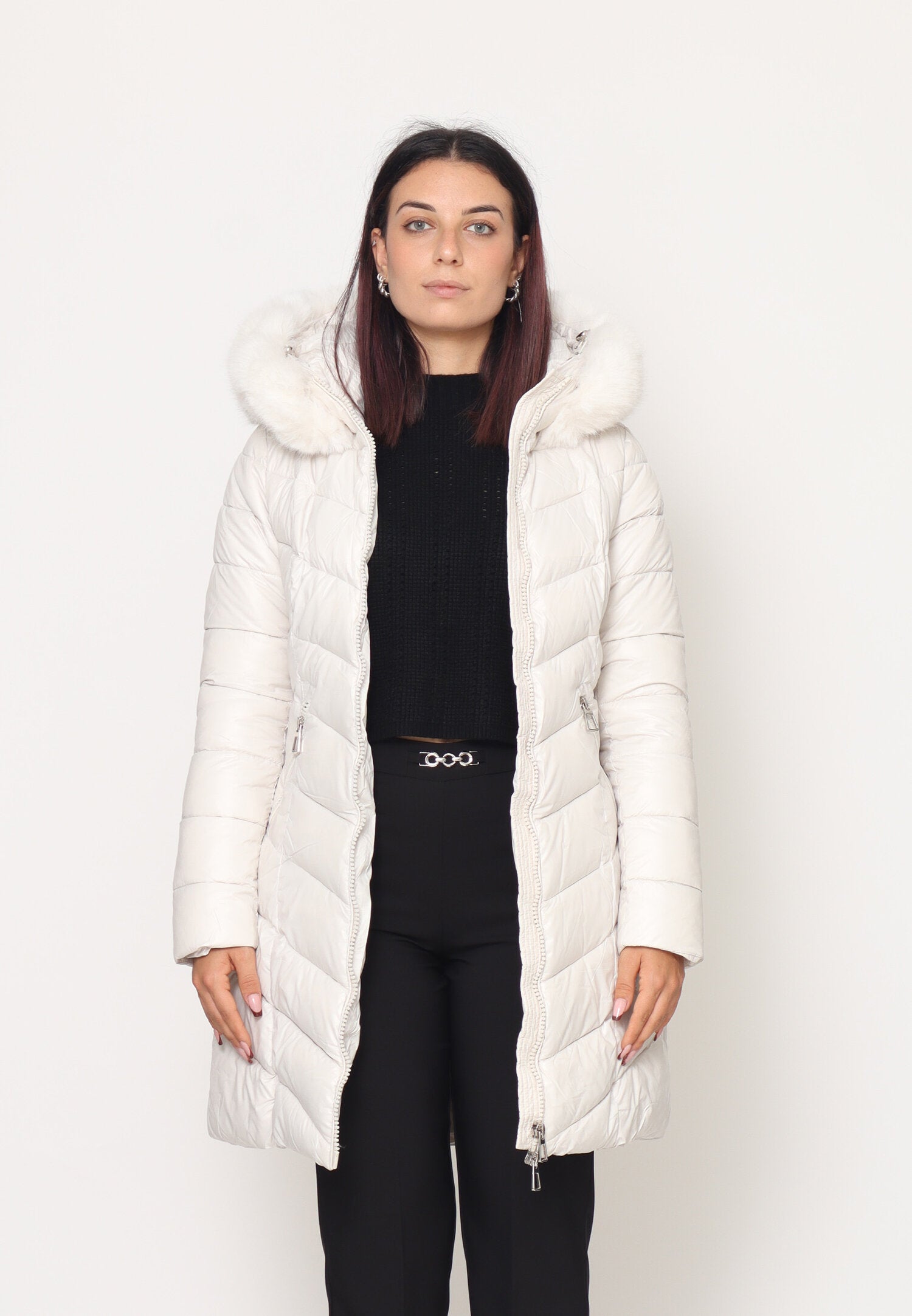 Monte Cervino Giubbotto Panna Donna In Nylon Con Pelliccia Invernale AI25