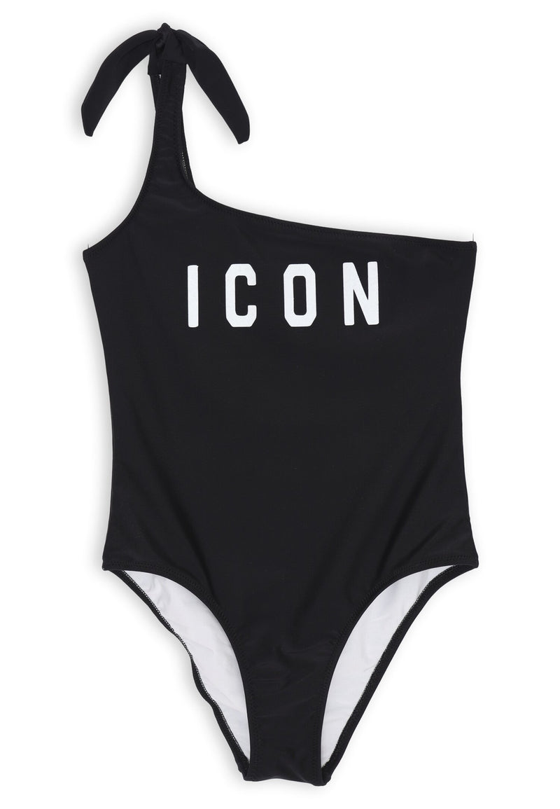 ICON one-shoulder black one-piece swimsuit for girls with side knot in nylon summer 25 - BLACK | CammarataMode
