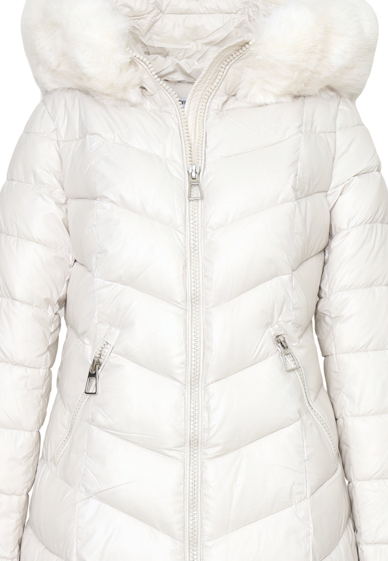 Monte Cervino Giubbotto Panna Donna In Nylon Con Pelliccia Invernale AI25