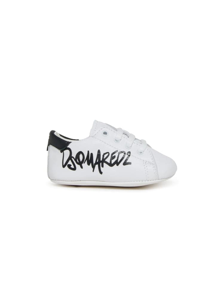 Dsquared sneakers culla in pelle bianca con logo Bambino