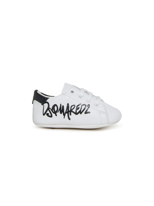 Dsquared sneakers culla in pelle bianca con logo Bambino