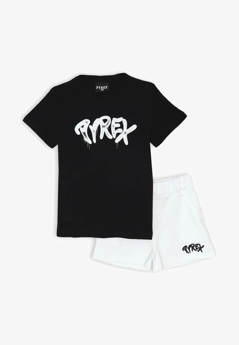 Pyrex Completo Bambina e Ragazza 8-16 Anni T-shirt Nera e Shorts Bianchi - NERO | CammarataMode