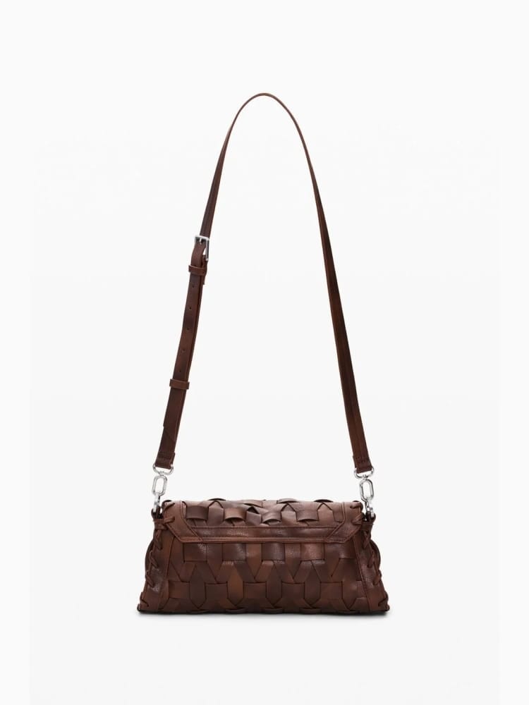 Desigual borsa a spalla con tracolla argon in ecopelle marrone intreciata