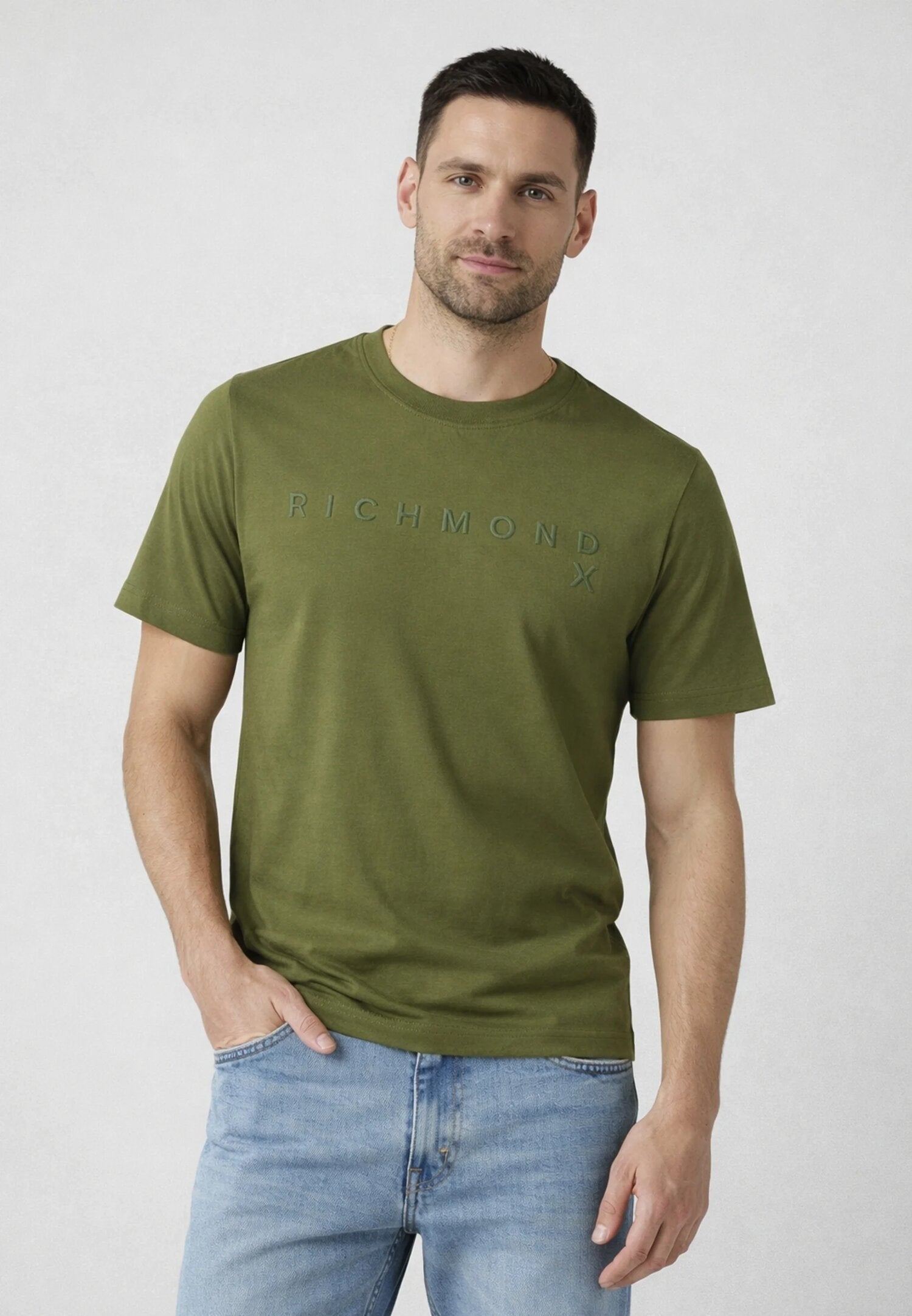 John Richmond Tshirt Verde Scuro Con Logo Tono Su Tono Uomo UMP26018TS_