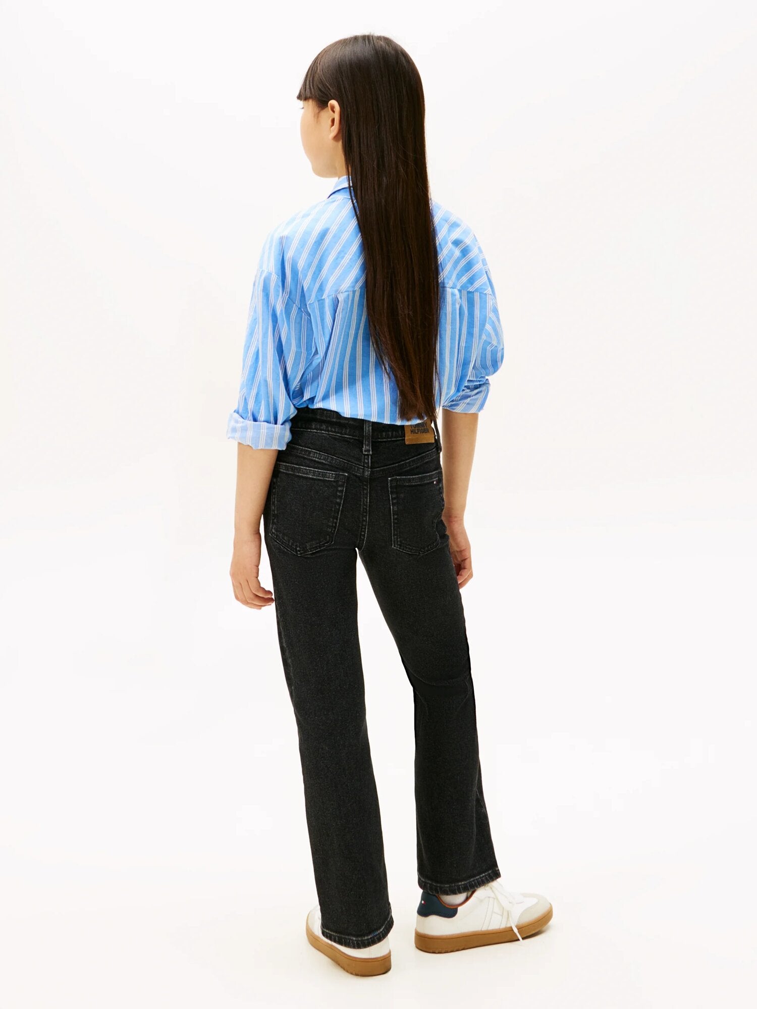 Tommy Hilfiger jeans flare neri bambina ragazza in denim elasticizzato