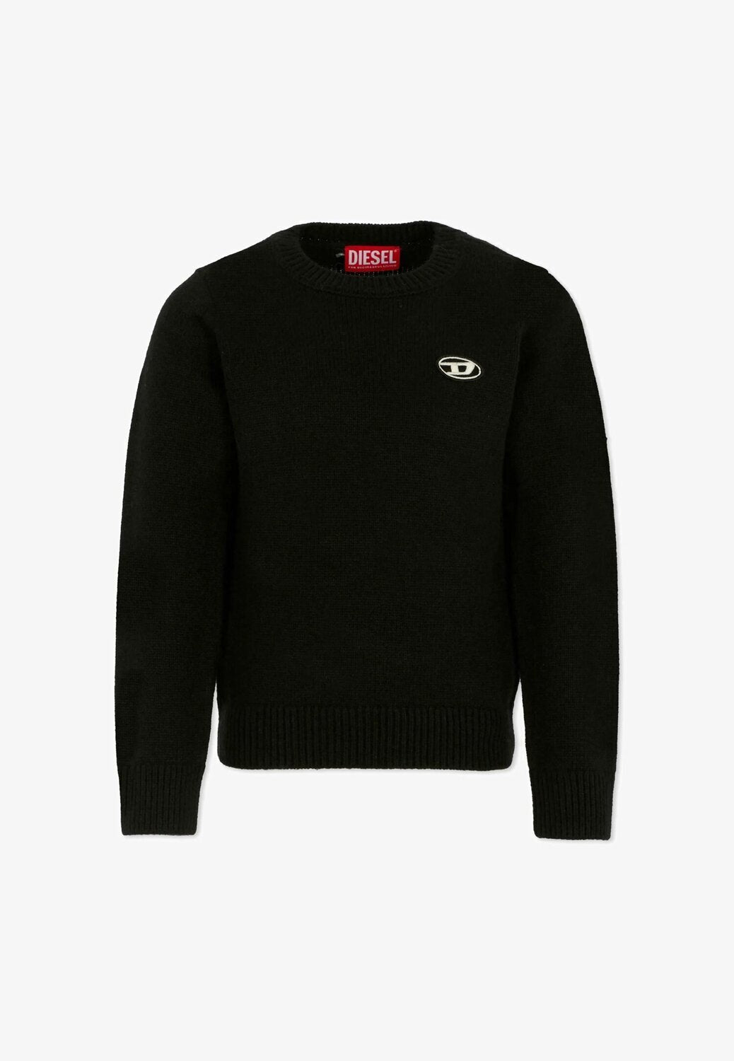 Diesel maglione bambino ragazzo nero girocollo cotone logo ricamato