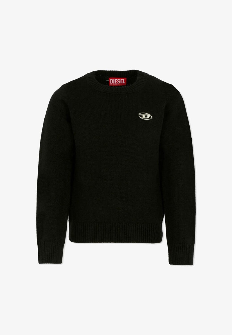 Diesel maglione bambino ragazzo nero girocollo cotone logo ricamato - NERO | CammarataMode