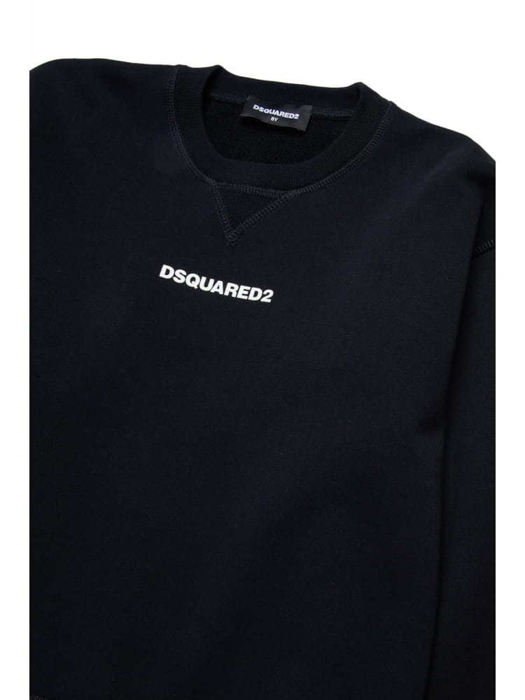 Dsquared felpa kids-junior girocollo nera con mini logo centrale Bambino