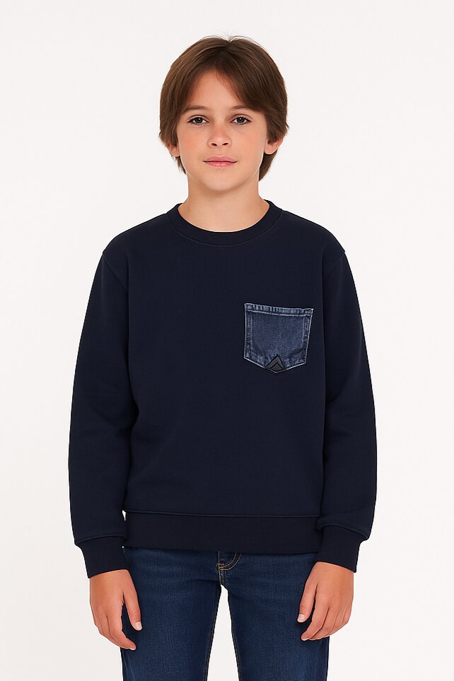 Roy Rogers felpa bambino 2-16 anni blu scuro in cotone con taschino - BLU | CammarataMode