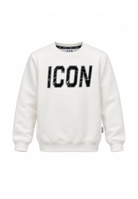 ICON FELPA panna girocollo con maxi logo in ecopelle Bambini e ragazzi ibsw001356.panna_