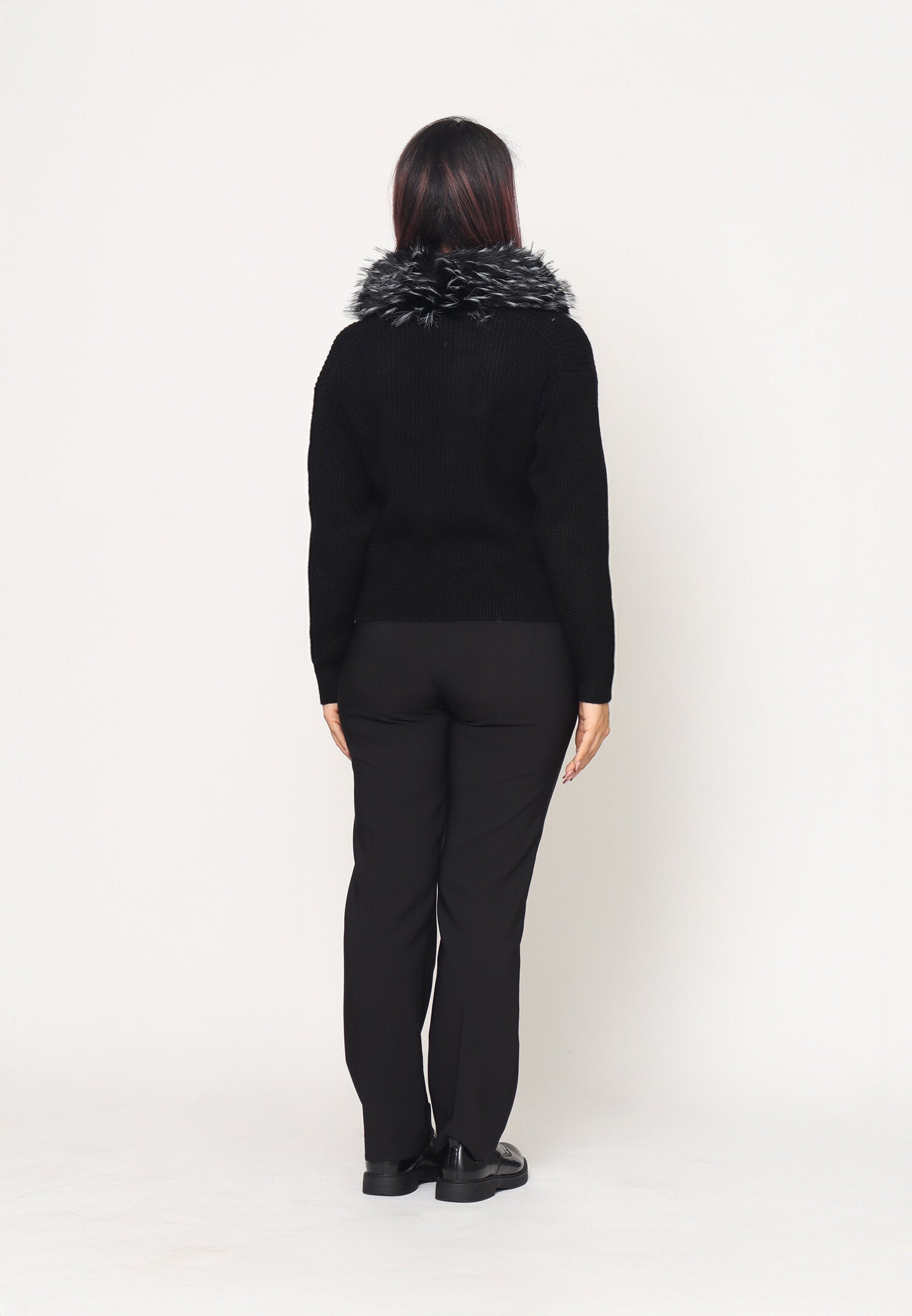 Monte Cervino Cardigan Nero Donna Con Pelliccia Elegante AI25
