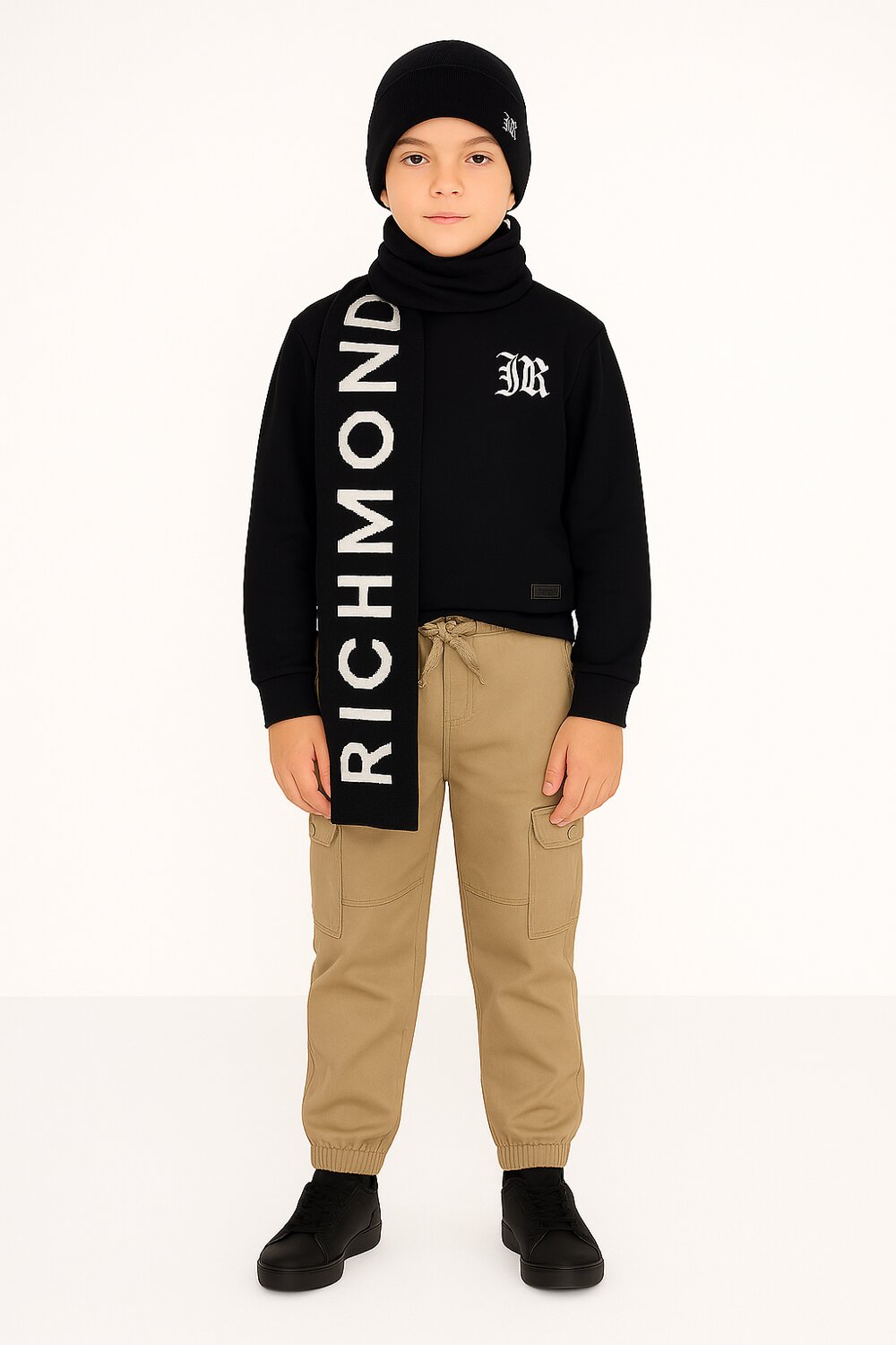 John Richmond Set Cappello e Sciarpa Bambino – Nero con Logo