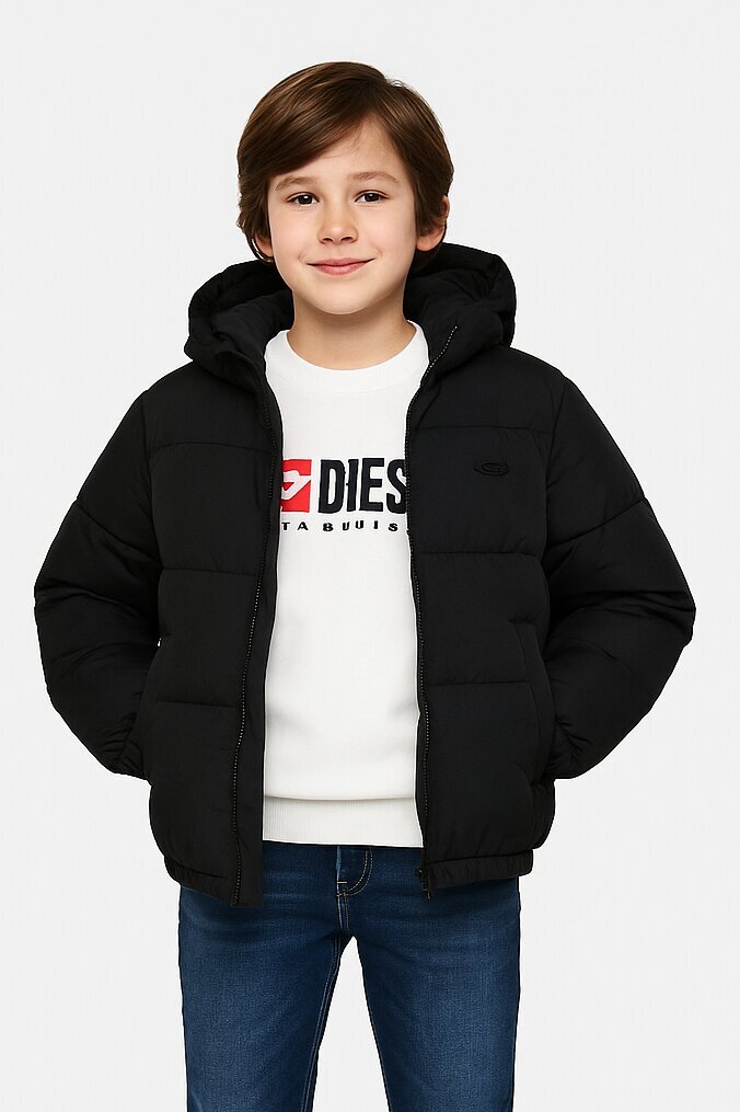 Diesel giacca invernale bambino ragazzo nera imbottita con cappuccio