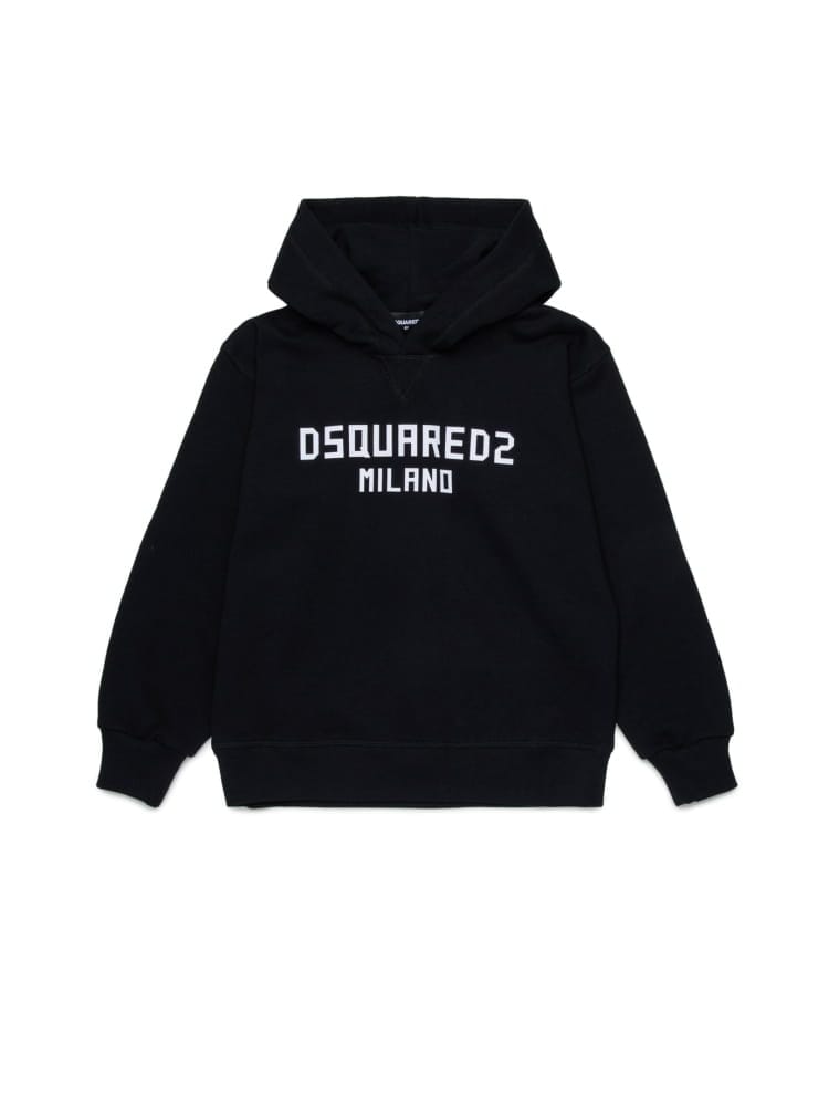 Dsquared felpa con cappuccio kids/junior slouch fit in cotone nero con stampa frontale Bambino