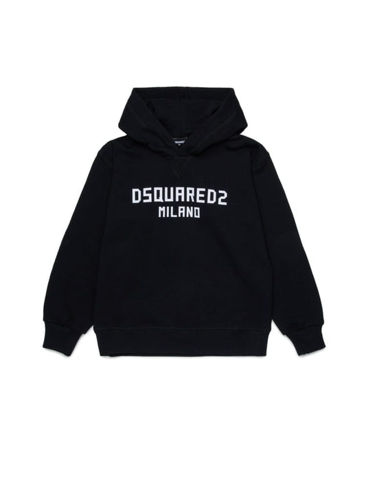 Dsquared felpa con cappuccio kids/junior slouch fit in cotone nero con stampa frontale Bambino