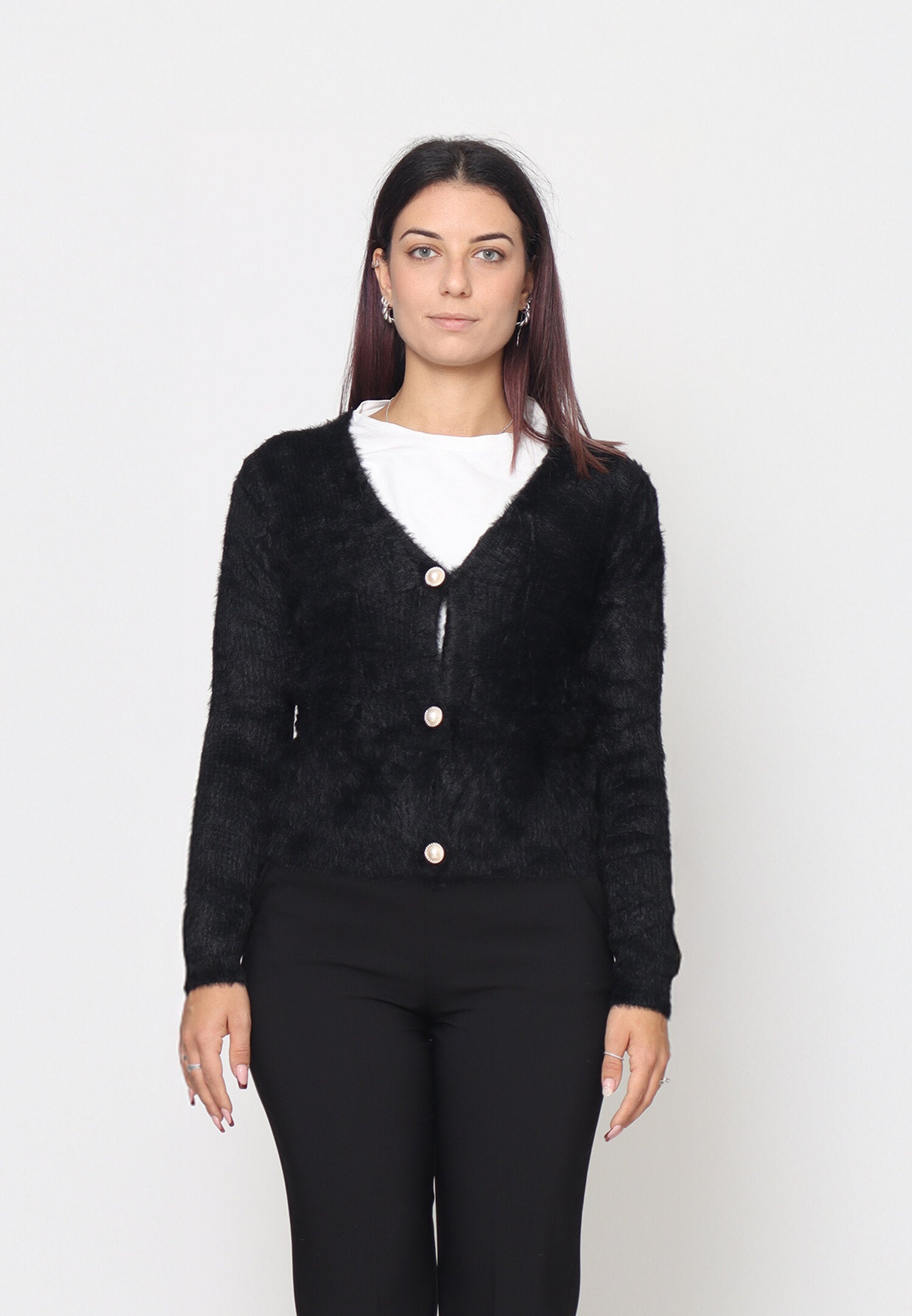 Monte Cervino Cardigan Lana Nero Donna In Lana Con Bottoni Elegante AI25