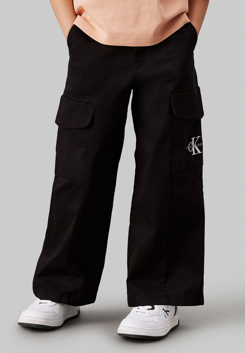 Calvin Klein Pantaloni Cargo Bambina Neri Cotone Elastan Stile Urban - NERO | CammarataMode