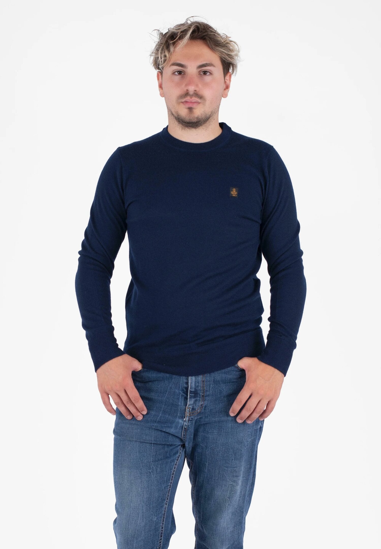 Refrigiwear Maglione Blu Uomo In Lana Girocollo Quotidiano AI25