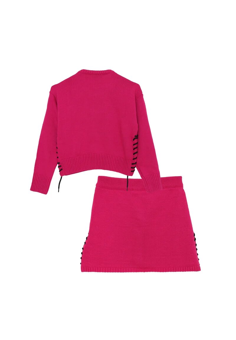 Gaelle Paris Completo Fuxia Bambina In Lana Girocollo Elegante AI25