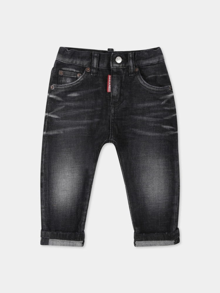 Dsquared jeans infant in denim nero con logo Bambino