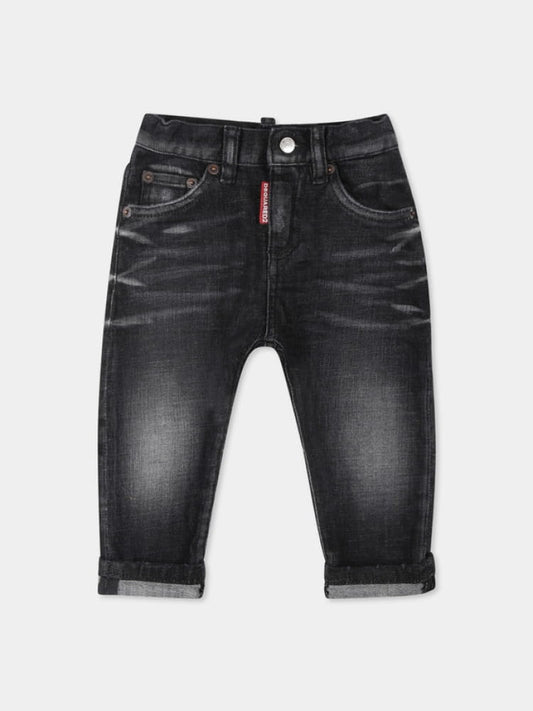 Dsquared jeans infant in denim nero con logo Bambino