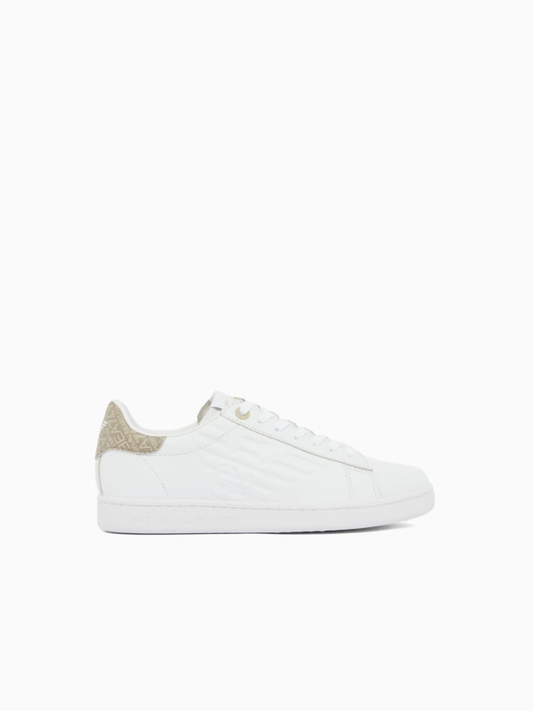 Emporio Armani sneakers uomo classic in pelle bianca con logo e dettaglio beige Uomo