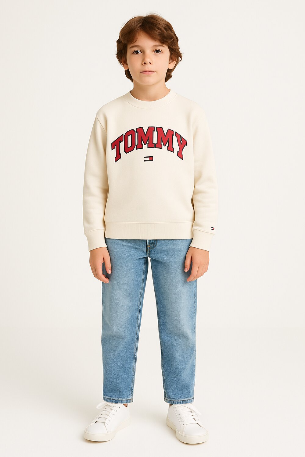 TOMMY HILFIGER – Felpa Varsity Print Bambino in Cotone – Avorio