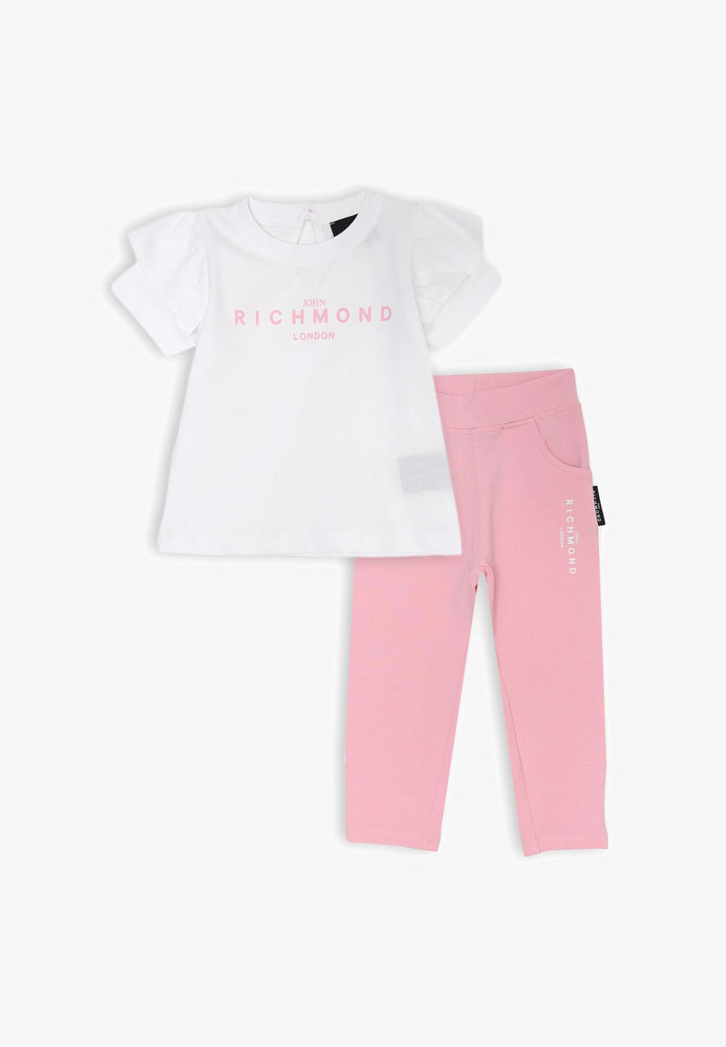 John Richmond White Pink Straight Leggings and Top Baby Girl Set - ROSE | CammarataMode