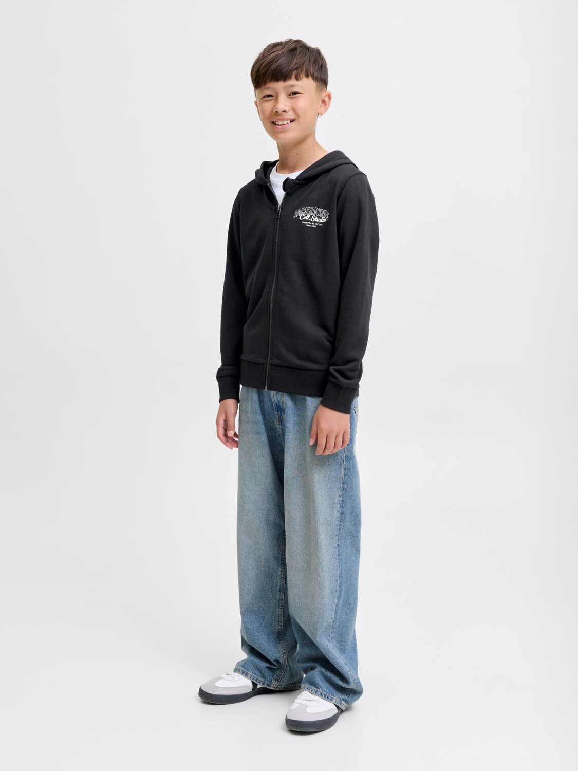 Jack & Jones Junior Felpa Blu Bambino Zip In Cotone Con Cappuccio Sportivo